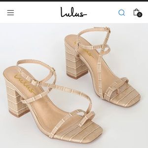 Light Nude Crocodile-Embossed Strappy High Heel Sandals Size 6